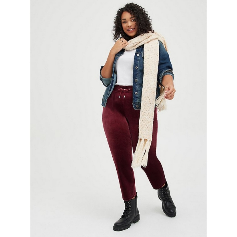 Torrid Burgundy Pull On Relaxed Taper Velvet High Rise Elastic Waist Lounge Pant